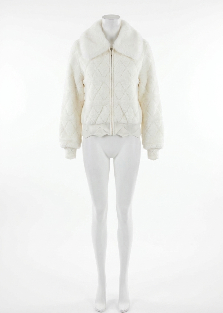 NEW FDJ diana detachable collar sweater bomber jacket in creme